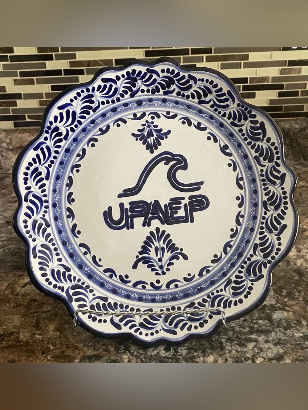 Vintage Uriarte Talavera Plate Puebla Mexico Signed Hand Painted 12” Diameter